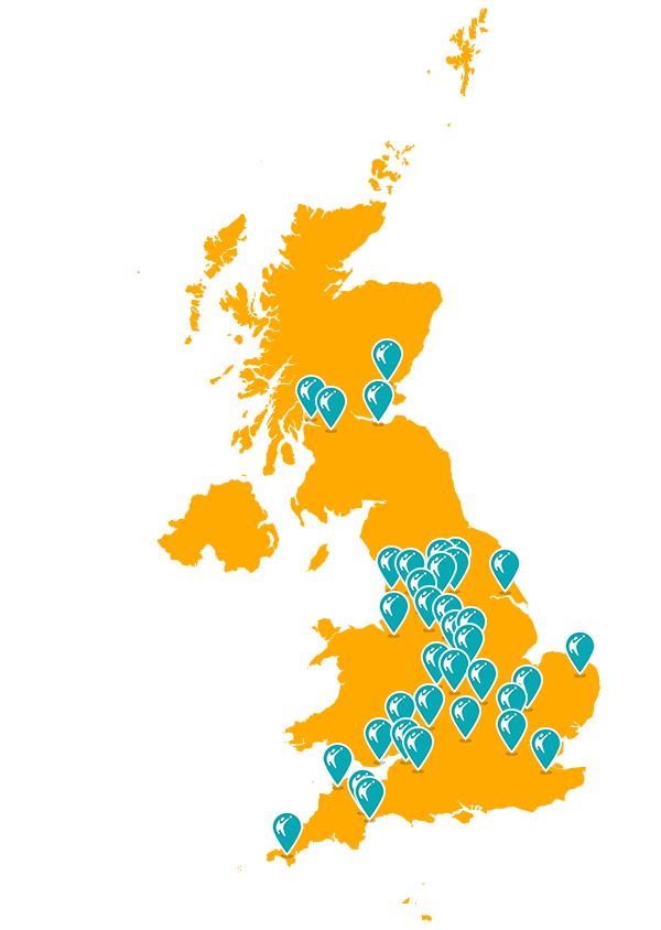 camps_map a map of the uk with pinpoints